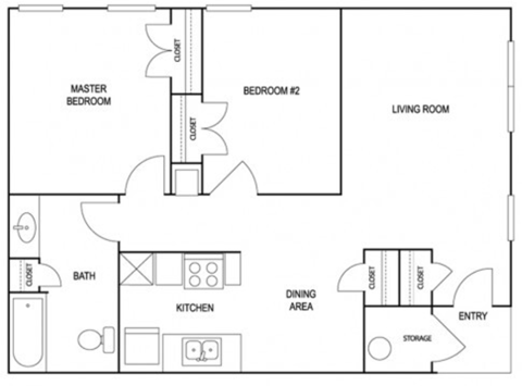 Two Bedroom Floor Plan at Simmons Garden